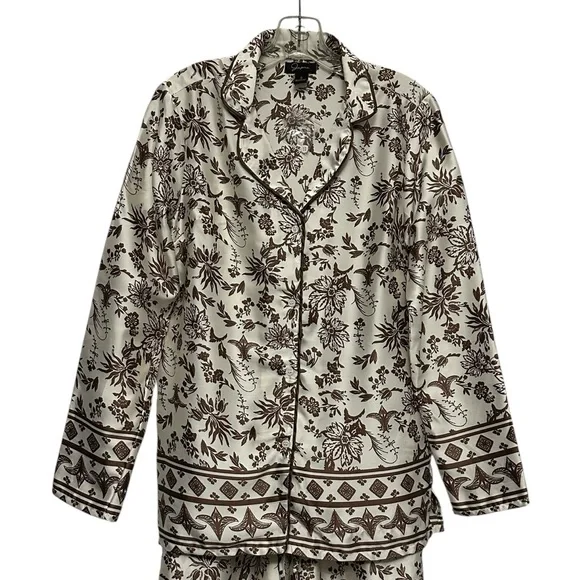 Japna Floral Toile 2-Piece Satin Pajama Set Lounge Wear Brown & Cream Size Small - Picture 2 of 9